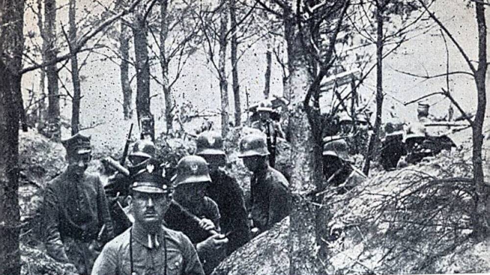 Powstańcy wielkopolscy w okopach, styczeń 1919