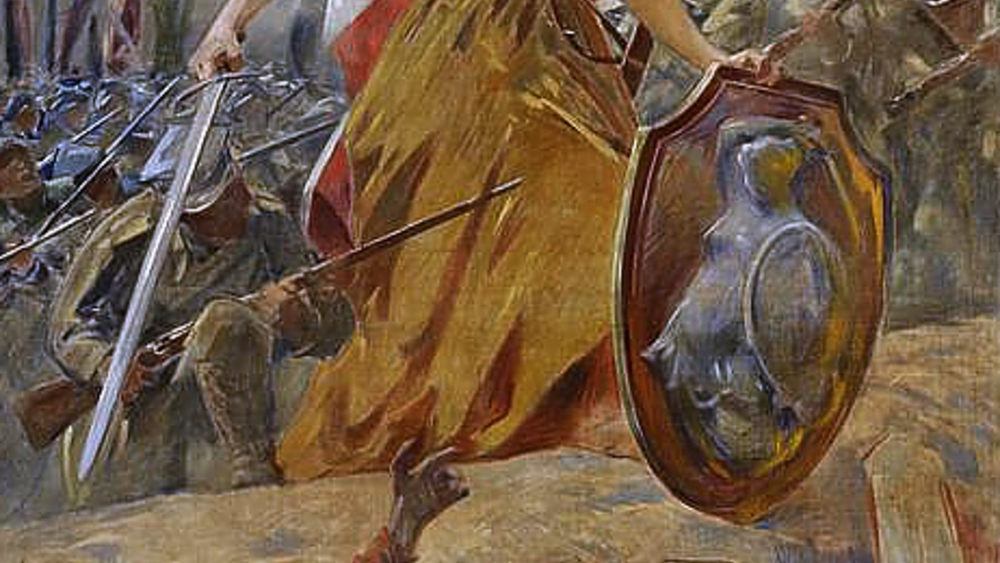 Alegoria zwycięstwa w 1920 roku; Warszawo naprzód, obraz Zdzisława Jasińskiego