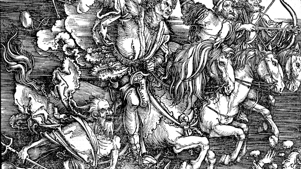 Czterej Jeźdźcy Apokalipsy z Apocalypsis cum figuris, Albert  Dürer 1497-98