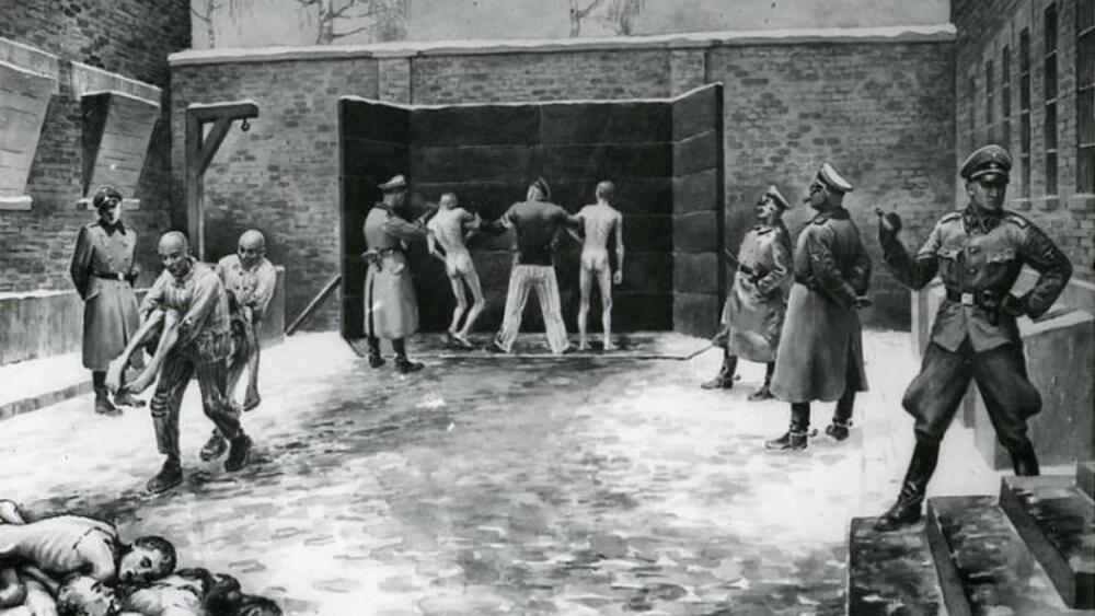 Egzekucja pod Ścianą Straceń - obraz byłego więźnia KL Auschwitz W. Siwka.