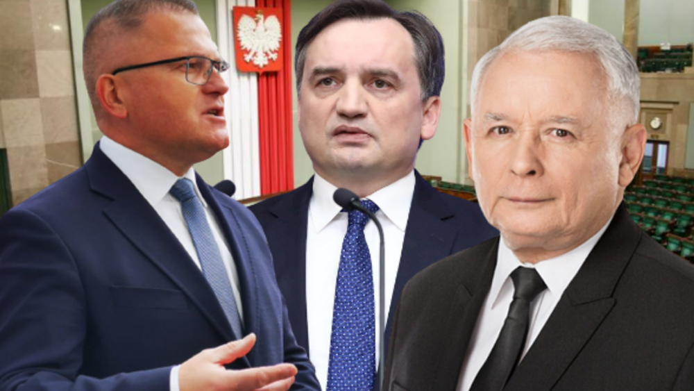 Prezes ZChR dr Bogusław Rogalski, prezes SP Zbigniew Ziobro, prezes PiS Jarosław Kaczyński